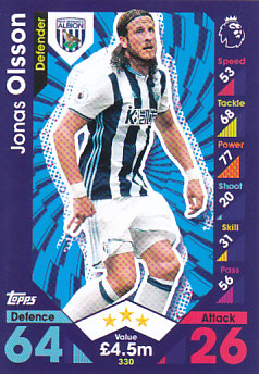 Jonas Olsson West Bromwich Albion 2016/17 Topps Match Attax #330